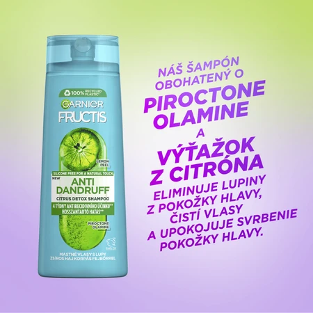 Garnier Fructis Antidandruff Shampooing Citrus pour cheveux gras avec pellicules, 250 ml