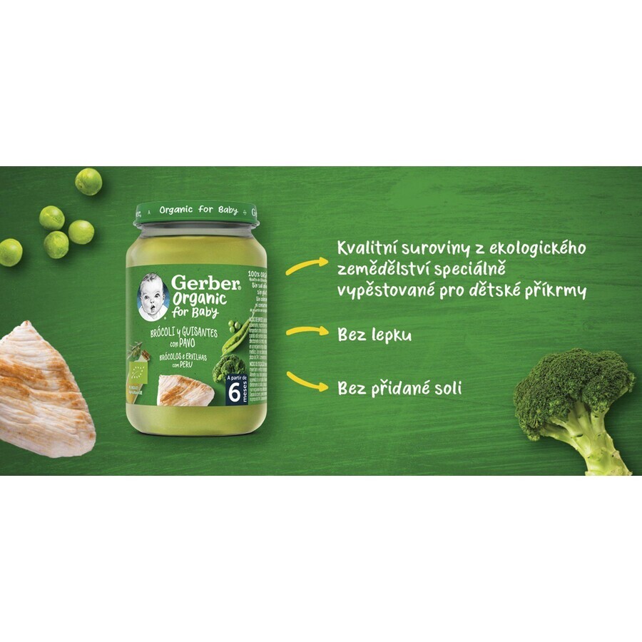 Gerber biologische broccoli met doperwten en kalkoen 190 g