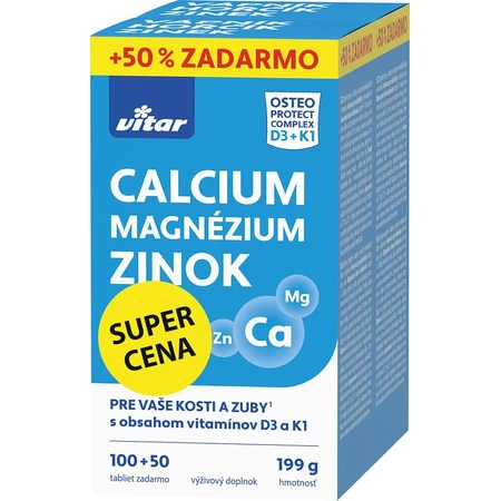 Vitar Calcium + Magnesium + Zink + Vitamine D3 en K1 150 tabletten
