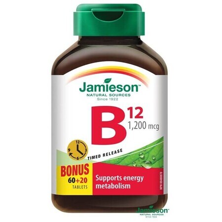 Jamieson Vitamina B12 metilcobalamină 1200 μg cu eliberare treptată 80 tbl. 80 comprimate