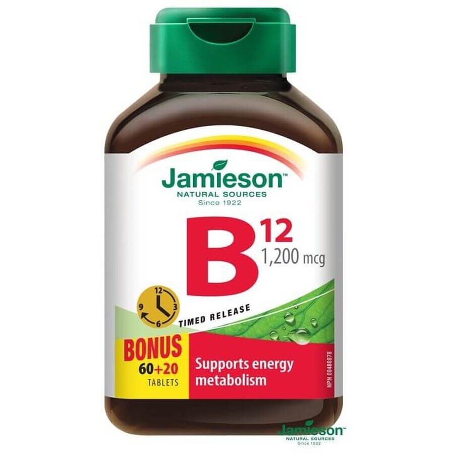 Jamieson Vitamina B12 metilcobalamină 1200 μg cu eliberare treptată 80 tbl. 80 comprimate