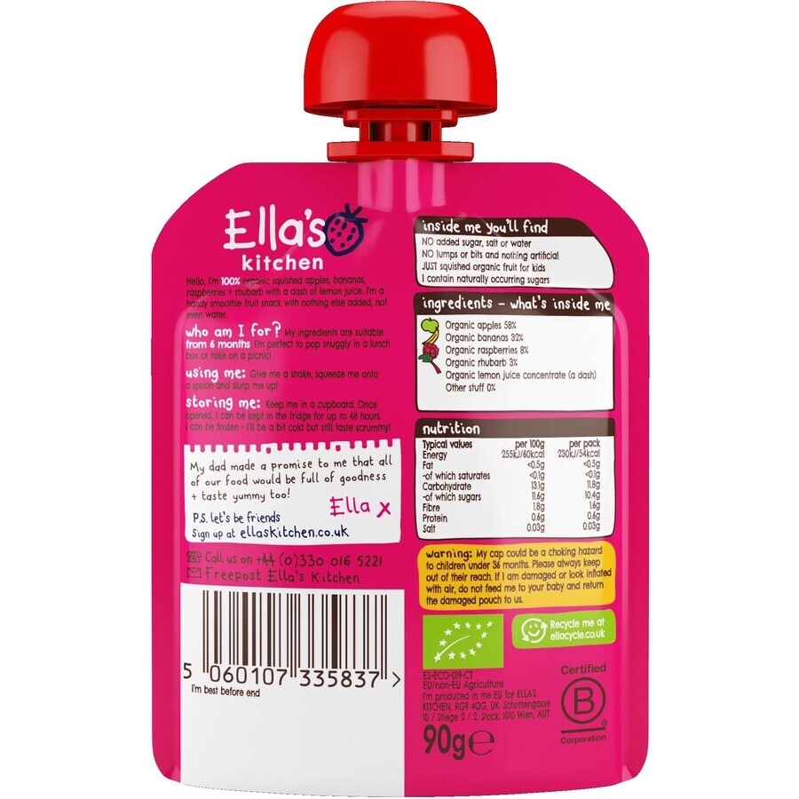 Ella's Kitchen BIO Pink Enkelvoudige fruit smoothie met drakenvruchten 5 x 90 g