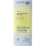 Attitude Stick 100% minéral pour le visage et les lèvres (SPF 30) pour les peaux sensibles et atopiques 20 g