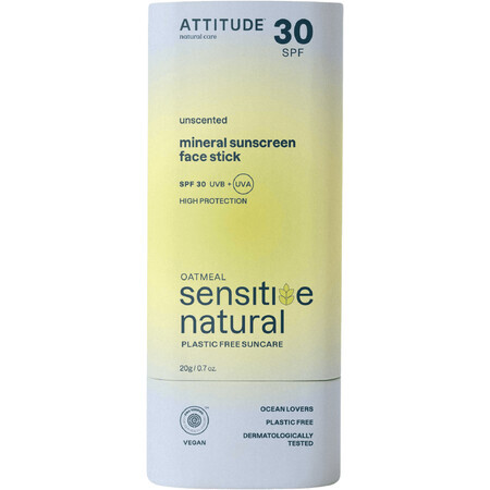 Attitude Stick protector 100% mineral pentru față și buze (SPF 30) pentru piele sensibilă și atopică 20 g