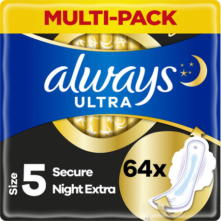 Compresas higiénicas Always Ultra Secure Night Extra con alas 64 unidades