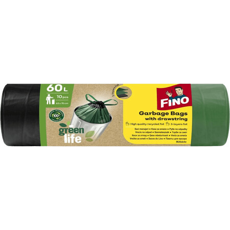 Fino Green Life saci de deșeuri retractabili din PE reciclat 10 x 60 l