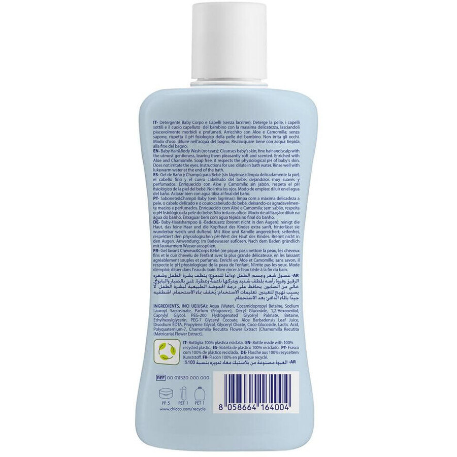 Chicco Natural Sensation Shampoo für Haar und Körper mit Aloe und Kamille 0m+, 200 ml