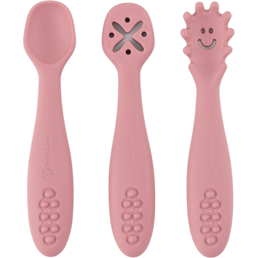 Petite&Mars Set de cuillères d'apprentissage en silicone Take&Match Dusty Rose 6m+ 3 pcs