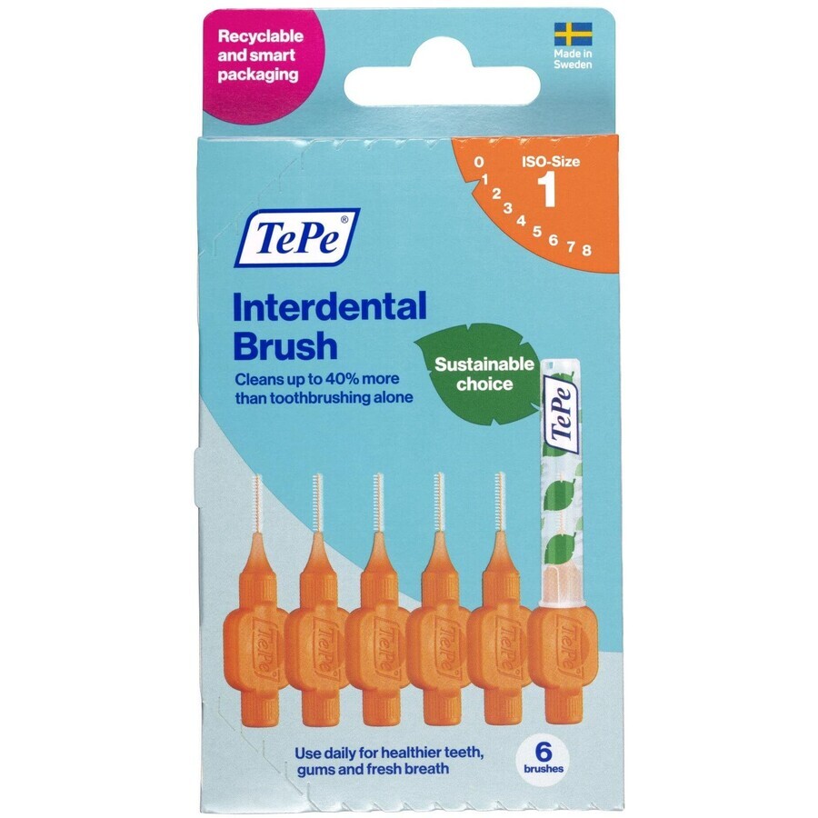 TePe Interdental brushes size 1 orange 0,45 mm, paper box 6 pcs