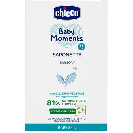 Chicco feste Handseife mit pflanzlichem Glycerin Baby Moments Baby Moments 81% natürliche Inhaltsstoffe 100 g