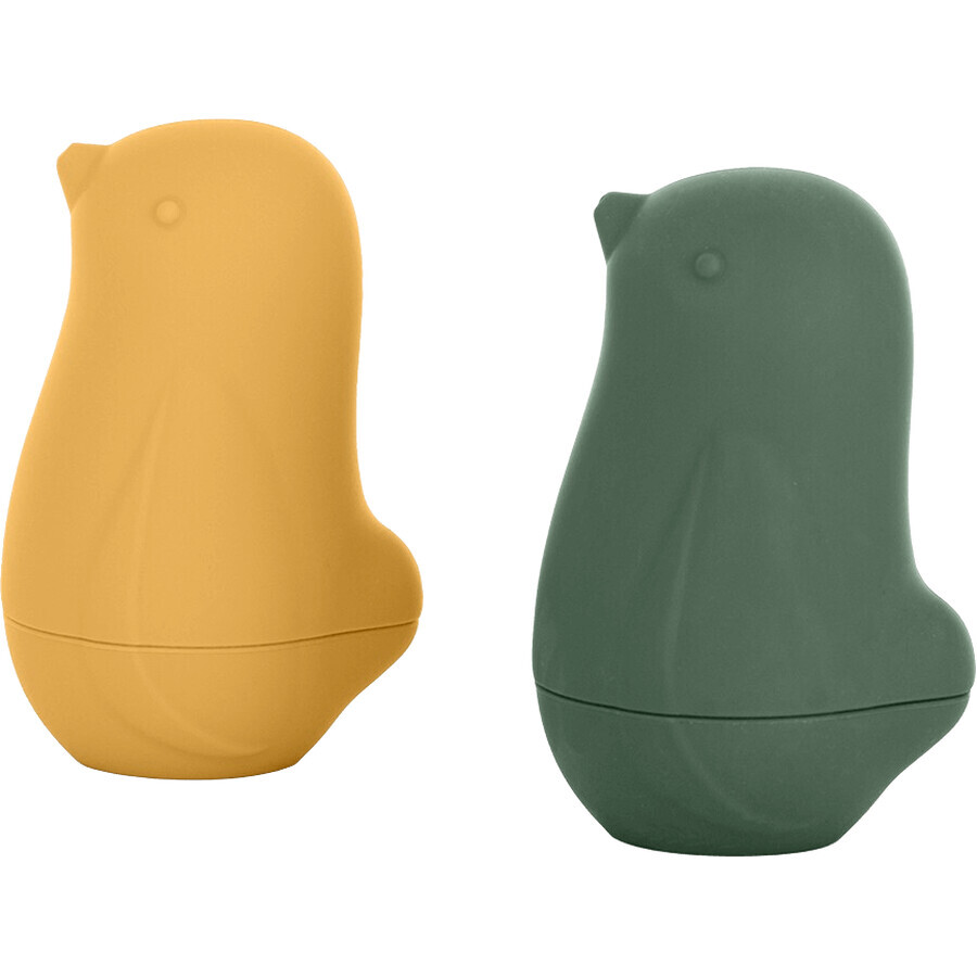 Petite&Mars Giocattoli da bagno in silicone - Uccelli d'amore Verde ocra 6m+