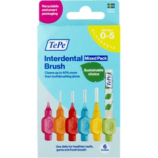 Periuțe de dinți interdentare TePe mărimea 0-5 Mix Pack, cutie de hârtie 6 buc