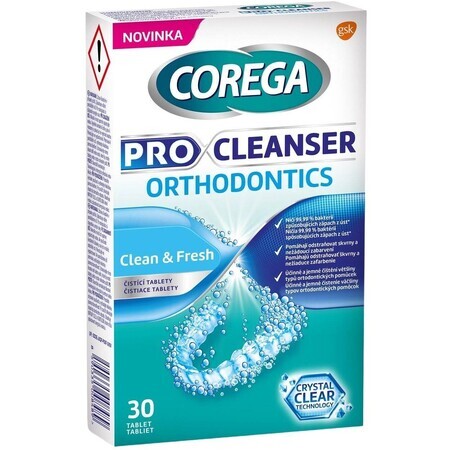 Corega Pro Cleanser Detergente ortodontico Compresse per la pulizia ortodontica 30 compresse