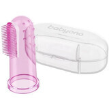 BabyOno Finger Toothbrush with pink pouch