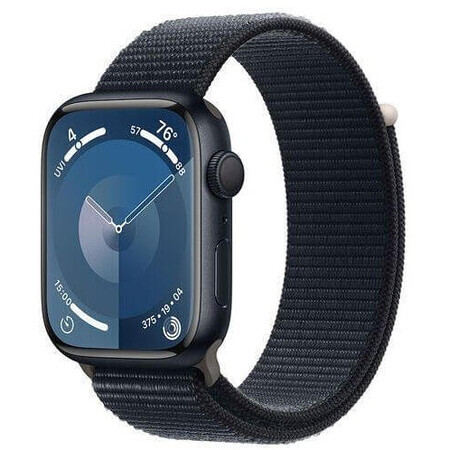 Apple Watch Series 9 GPS 45mm aluminium behuizing met sportbandje, middernacht middernacht