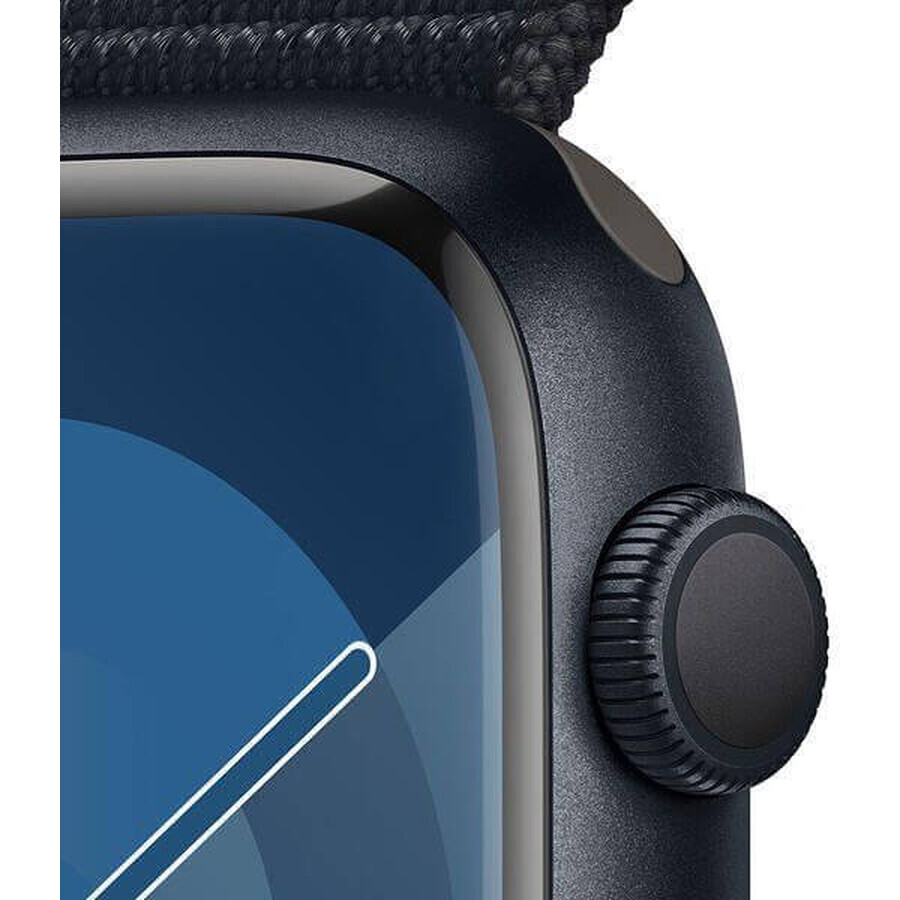 Apple Watch Series 9 GPS 45mm aluminium behuizing met sportbandje, middernacht middernacht