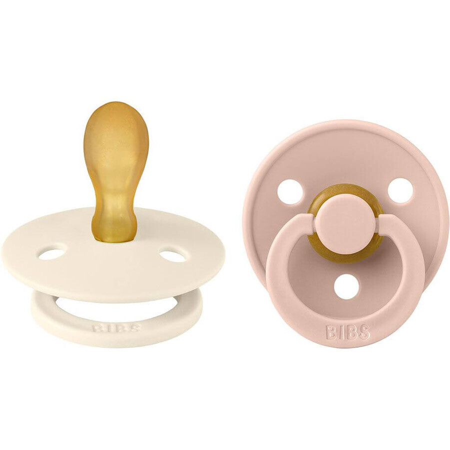 BIBS Symmetrical colored natural rubber colored pacifiers size 2, Ivory / Blush 2 pcs