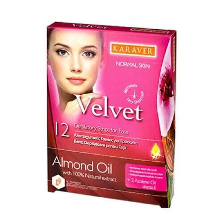 Haarentfernungsstreifen für das Gesicht mit Mandelöl Velvet, 12 Stück, Karaver