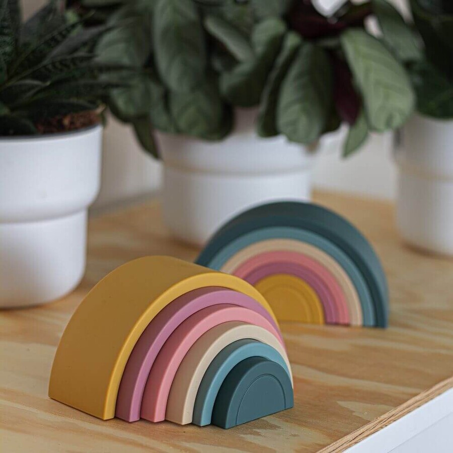 Petite&Mars Rainbow Misty Green 12m+ 6 pcs Rainbow Misty Green Silicone Folding Toy