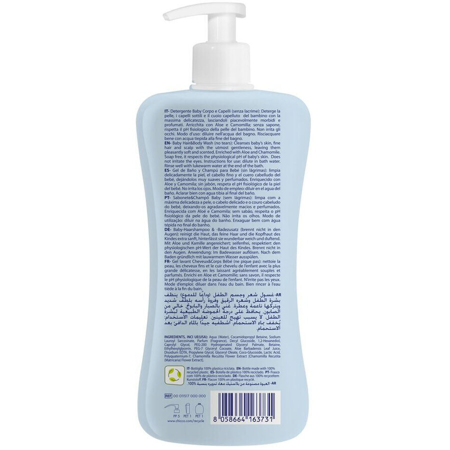 Chicco Natural Sensation haar- en lichaamsshampoo met aloë en kamille 0m+, 500 ml