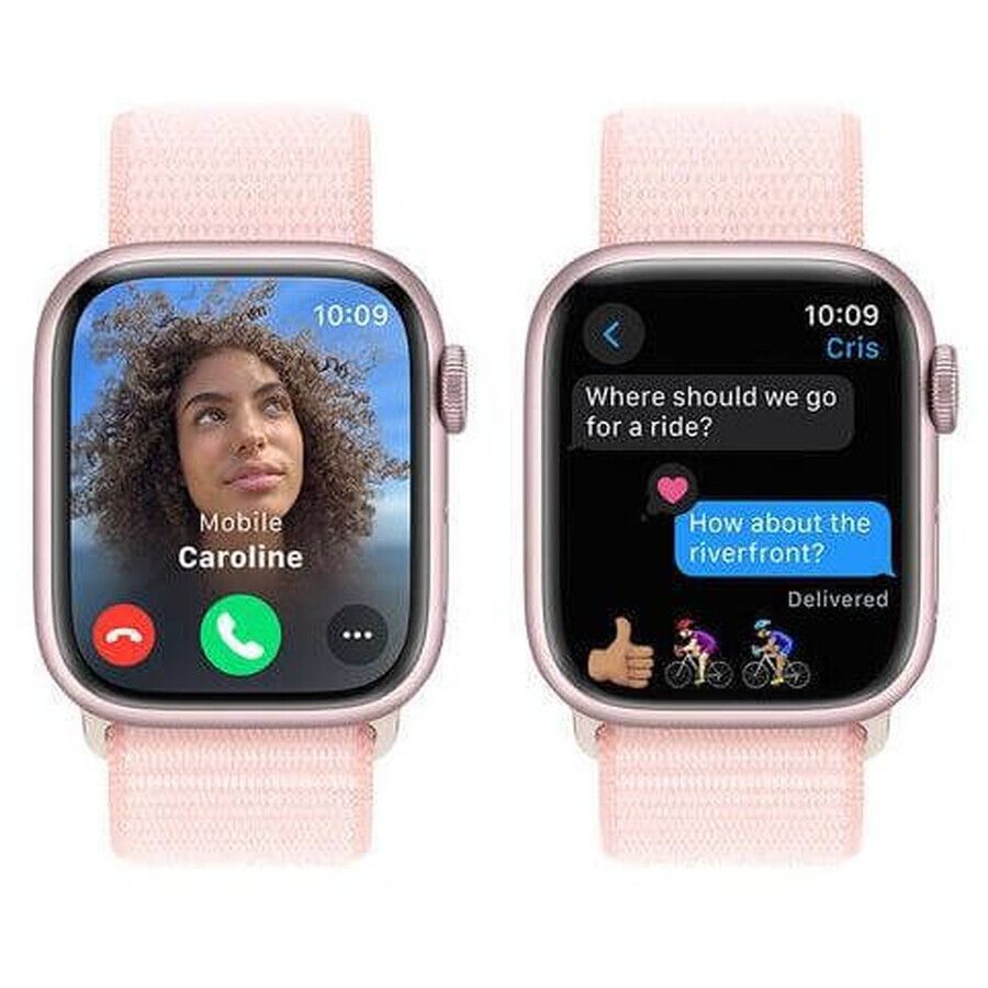 Apple Watch Series 9 GPS 41mm aluminium behuizing met sportbandje, roze