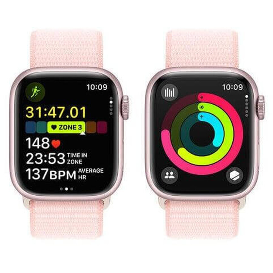 Apple Watch Series 9 GPS 41mm aluminium behuizing met sportbandje, roze