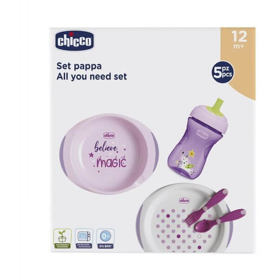 Chicco Tafelset - borden, bestek, beker, 12m+ roze 200 ml