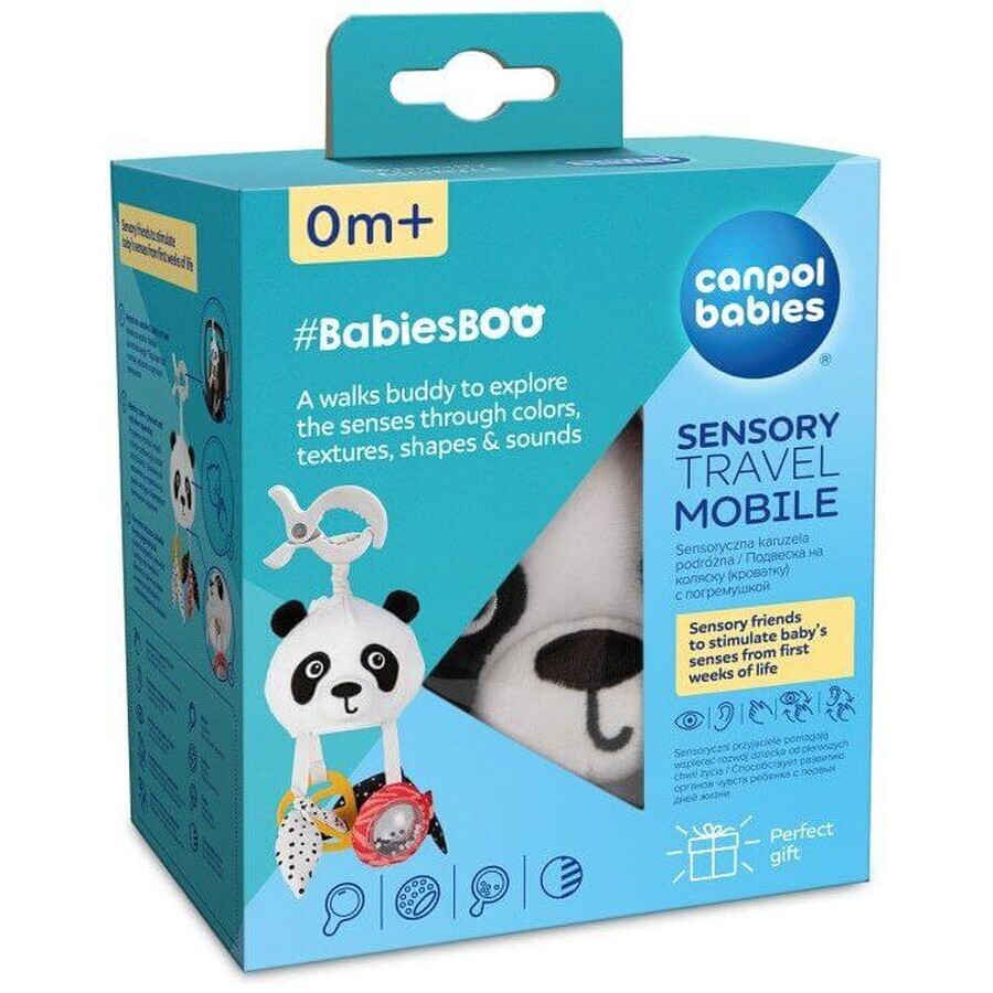 Canpol kids sensory kids hanging travel Panda Panda toy with BabiesBoo clip