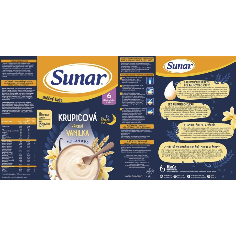 Sunar Milchgrießbrei für eine gute Nacht Vanille 210 g