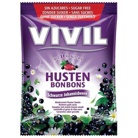 Vivil Bonbons thickened blackcurrant flavored drops with 11 herbs, sugar free 60 g