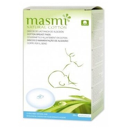 Masmi Discos absorbentes de algodón natural para la lactancia 30 unidades