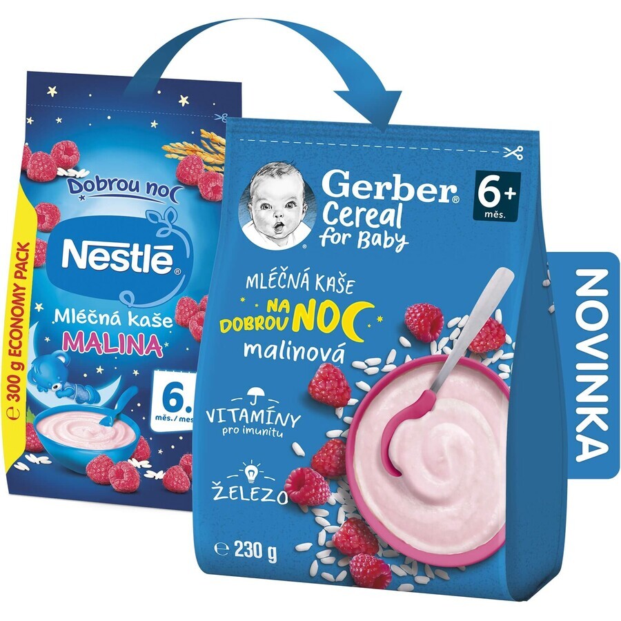 Gerber Granen Melk pap Framboos Welterusten 230 g