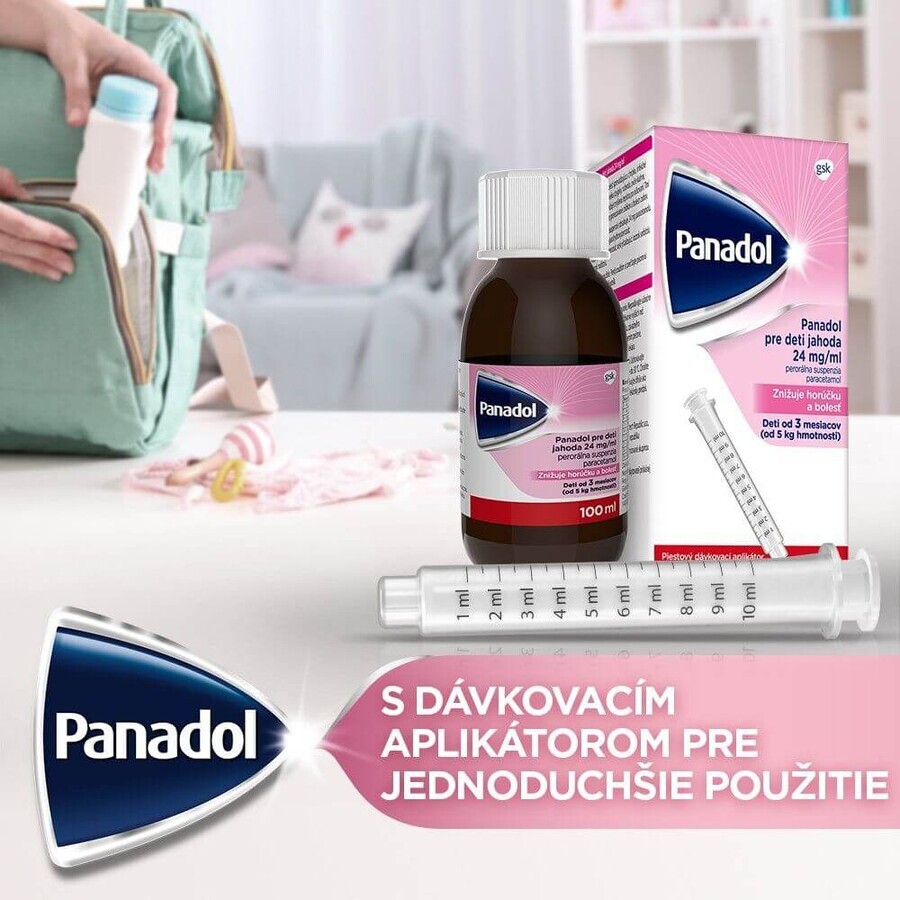 Panadol Infantil Fresa, de 3M+, para la fiebre y el dolor de muelas, suspensión 100 ml