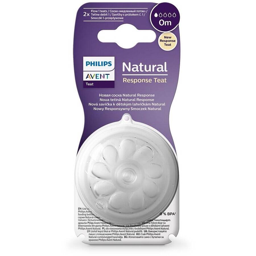 Philips Avent Chupete Natural Response 1 primer flujo 0m, 2 unidades