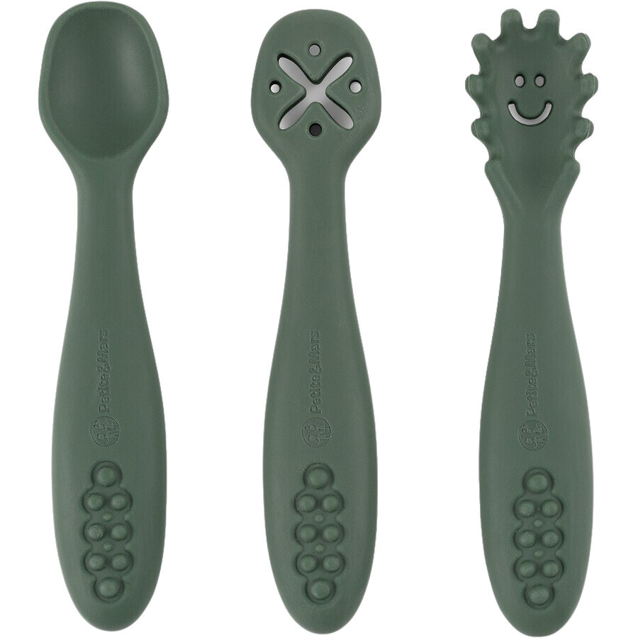 Petite&Mars Set of silicone training spoons Take&Match Misty Green 6m+ 3 pcs.