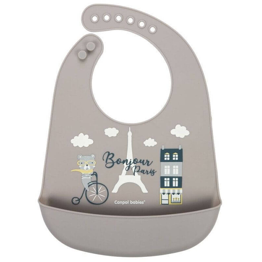 Canpol Babies Bonjour Paris Silikon Lätzchen mit Tasche beige