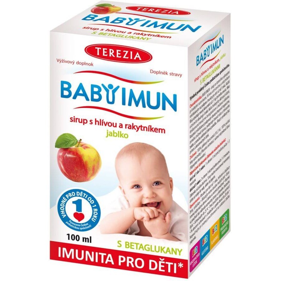 Sciroppo di mele Terezia Babyimun aromatizzato con olivia e olivello spinoso 100 ml