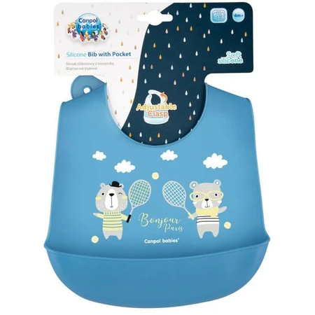 Canpol babies Bonjour Paris Silicone bib with blue pocket