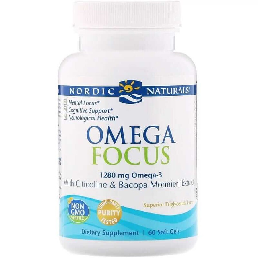 Omega Focus 1280mg Omega -3 + Cytocholin + Bacopa ( 60 Kapseln) Nordic Naturals