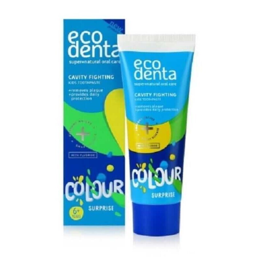 Pastă de dinți pentru copii împotriva cariilor dentare surpriză colorată 75 ml Ecodenta