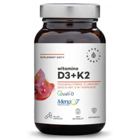 Vitamine D3 2000 IE + K2 (90 capsules) Aura Herbals