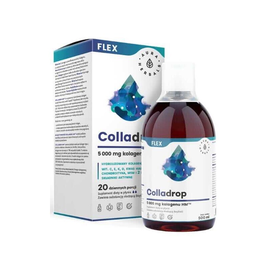 Colladrop Flex, marine collagen 5000 mg, liquid 500 ml, Aura Herbals