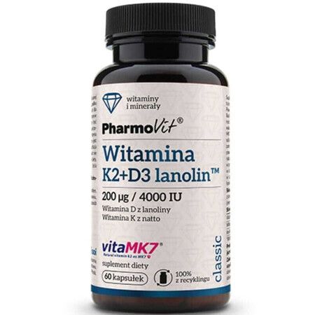 Vitamin K2Mk7 200 mcg + D3 4000 IU (60 Kapseln) Pharmovit Classic