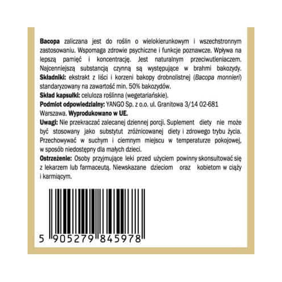 Brahmi (Bacopa Monnieri) extract 50% bacoside 100 capsules YANGO