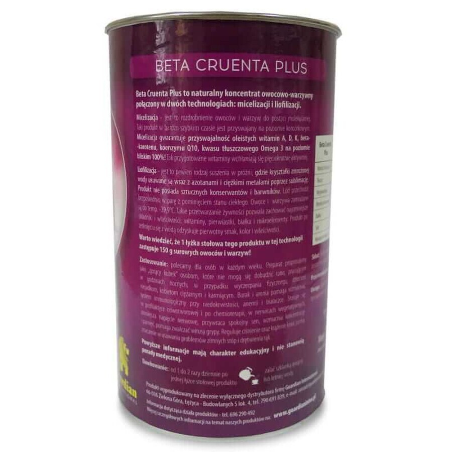 Beta Cruenta Plus - Produit énergétique et sanguin, betterave, boîte de 500g, Guardian International