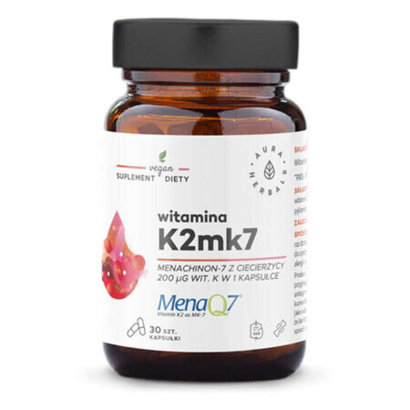 Vitamina K2mk7 MenaQ7 200mcg 30 cápsulas Aura Herbals