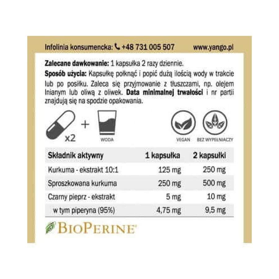Kurkuma-Extrakt 10:1 + Piperin 60 Kapseln Yango