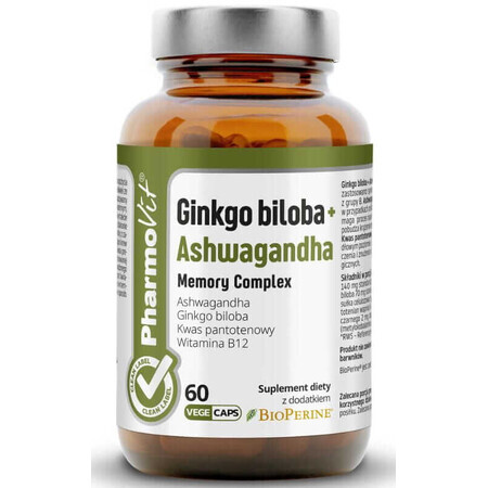 Ginkgo biloba + Ashwagandha Complejo Memoria 60 cápsulas PharmoVit Clean Label