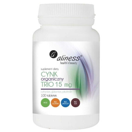 Organic Zinc - TRIO - 15mg - 100 tabs Aliness