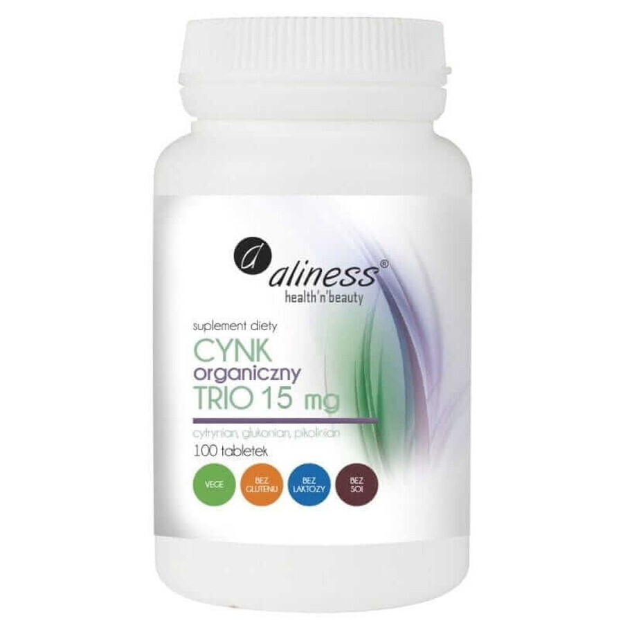 Organic Zinc - TRIO - 15mg - 100 tabs Aliness